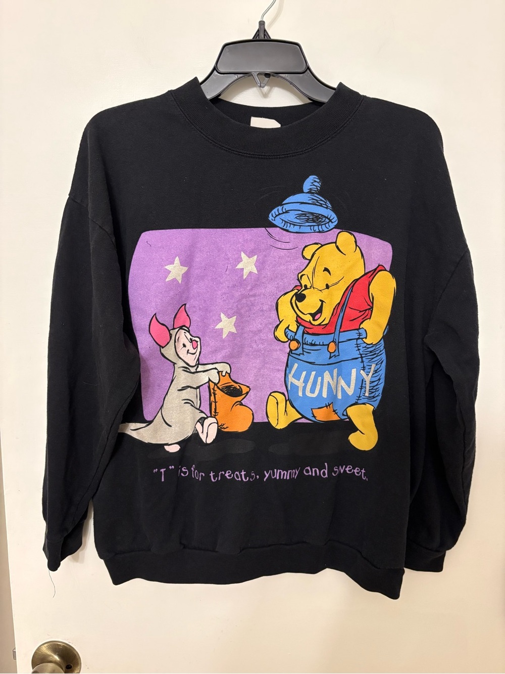 Vintage 90s Disney Winnie the Pooh Halloween Sweatshirt Piglet Ghost Black Large